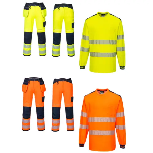 Ubranie robocze koszulka z długim rękawem+spodnie do pasa/ spodnie z kieszeniami kaburowymi/ ogrodniczki PW3 PORTWEST (T185, PW340, T501, PW344)